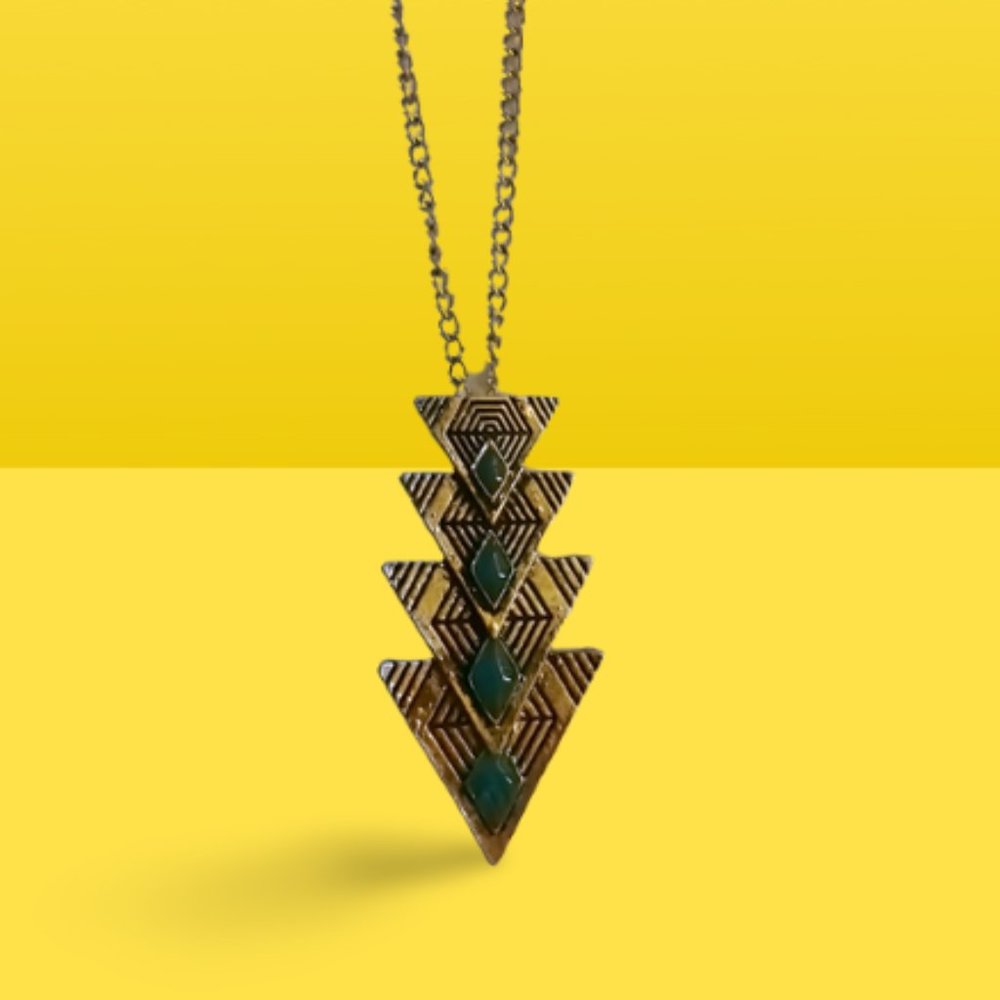 Triangle Golden Necklace with Turquoise Stones